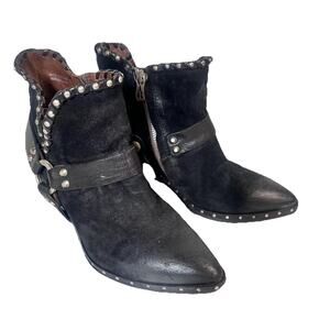 AS98 Western Booties Boots Biker sz 38 7.5/8 Black Suede Leather Silver Studs